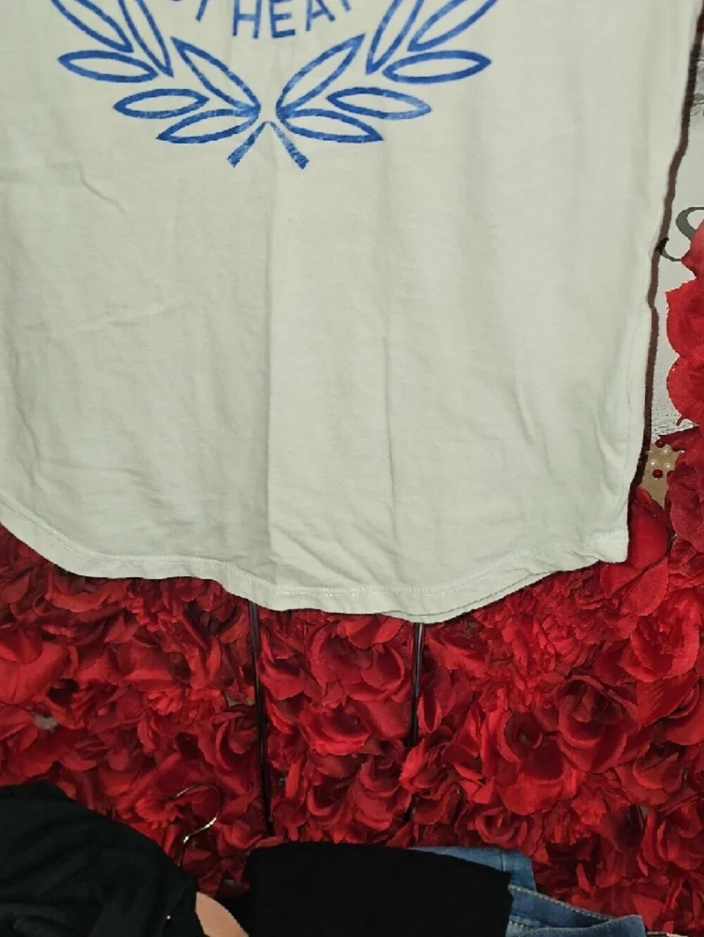 Old Navy White Tee with Blue Graphic Heart and Laurel